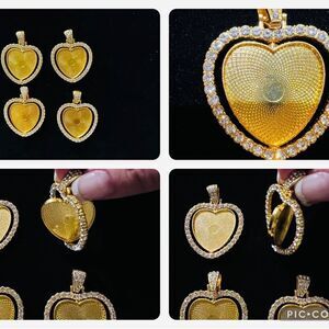 Bundle of 4 Gold  Metal Rhinestone Heart Pendants